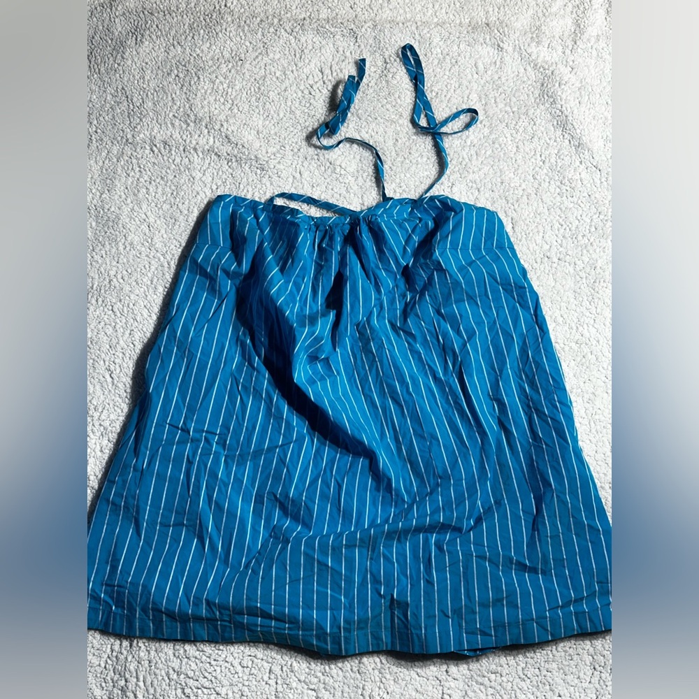 Blue Striped Women's Halter Dress
